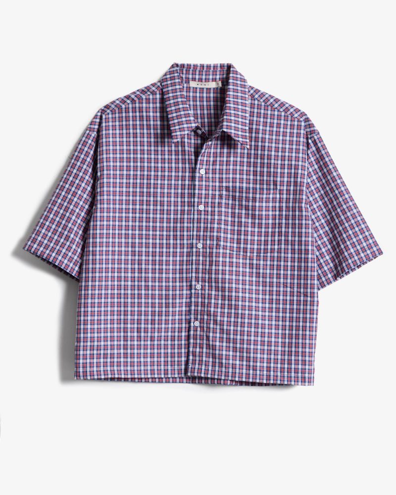 Crispy Poplin Over Shirt - Red/Blue
