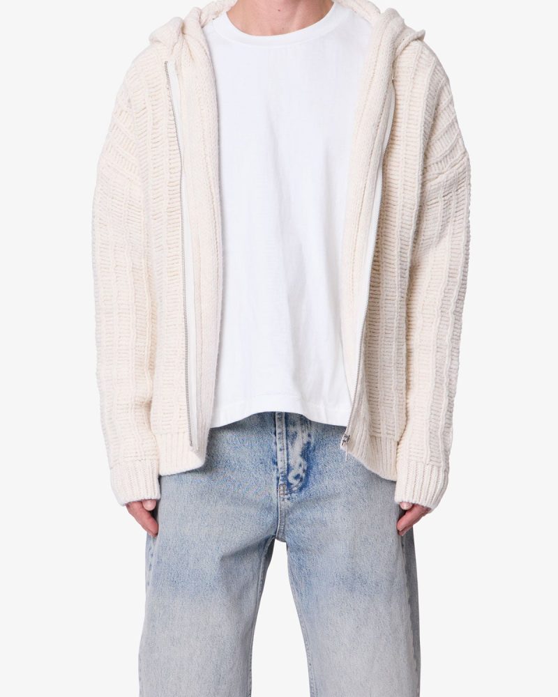 Knit Zip Up Hoodie - Off White