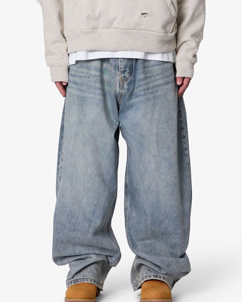 Mega Baggy Waxed Denim - Medium Blue