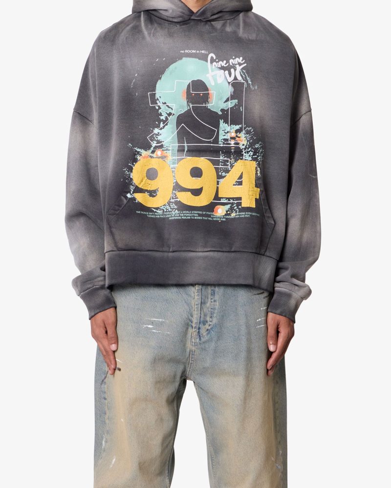 No Room in Hell Printed Hoodie - Washed Black