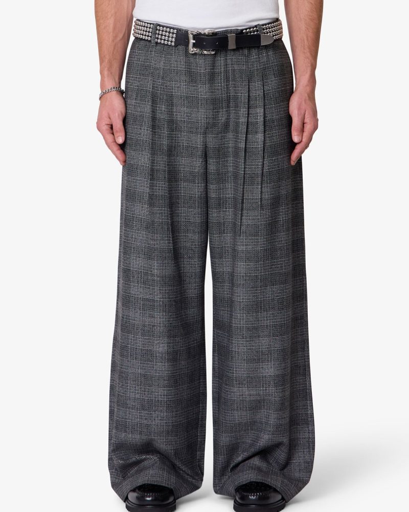 Plaid Barrel Trouser Pants - Grey