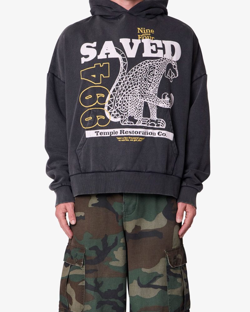Saved Printed Hoodie - Washed Black