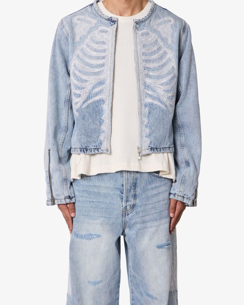 Skeleton Moto Jacket - Washed Blue