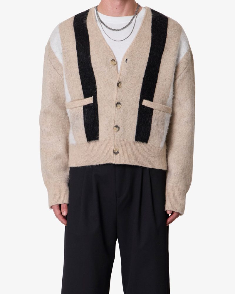 Striped Mohair Cardigan Sweater - Tan