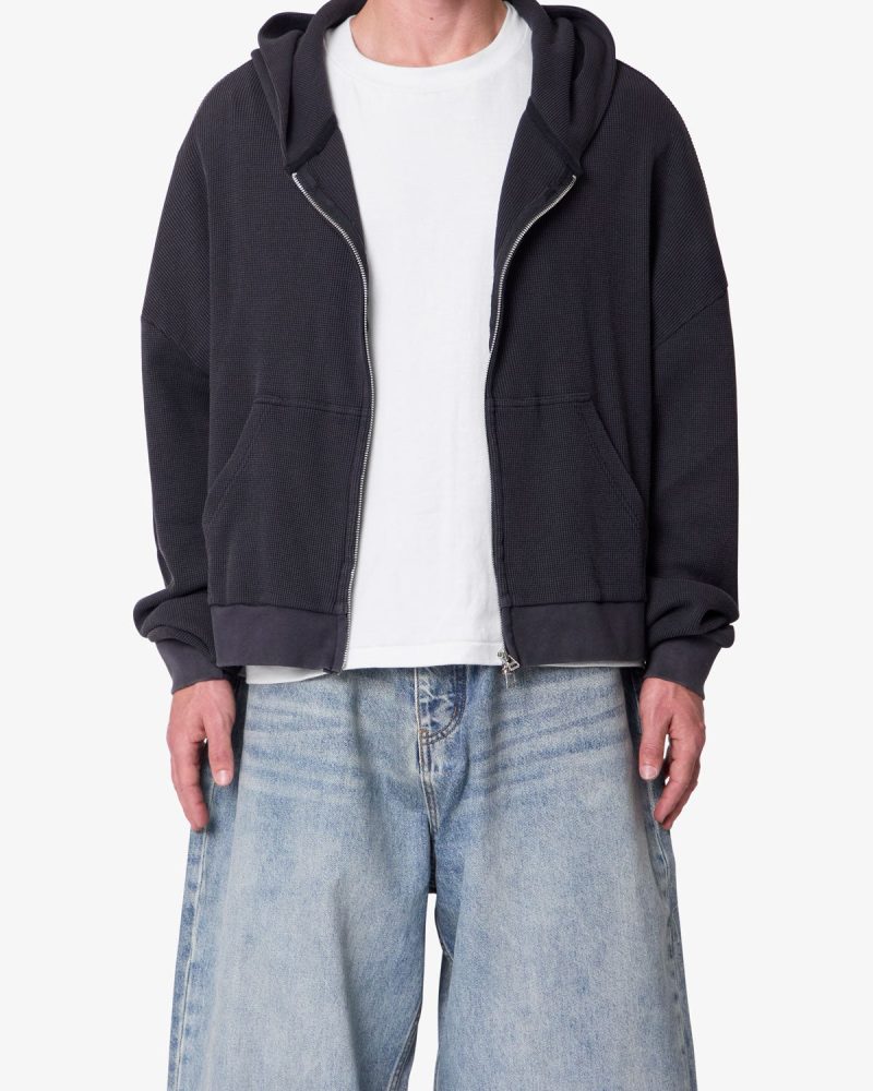 Thermal Zip Up Hoodie - Washed Black