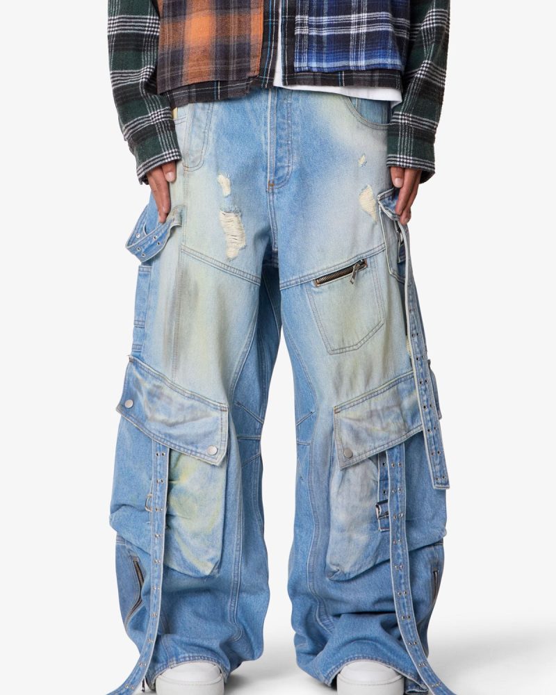 Washed Strapped Rave Denim - Washed Blue
